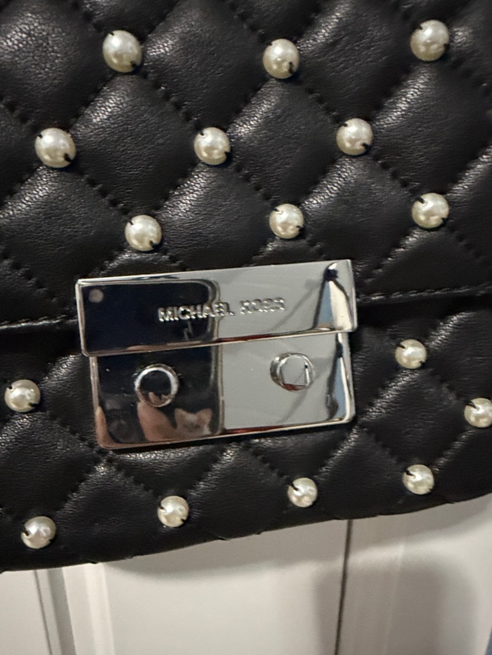Michael Kors Black Quilted Pearl-Stud Crossbody Bag (Reasonable Offers Welcome) - Picture 2 of 3